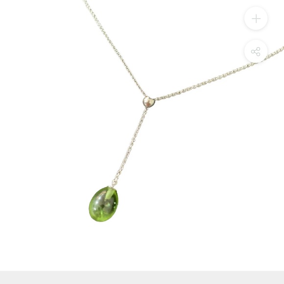 Tiffany and Co rain drop necklace with Peridot stone. 18k white gold necklace. - Picture 3 of 6
